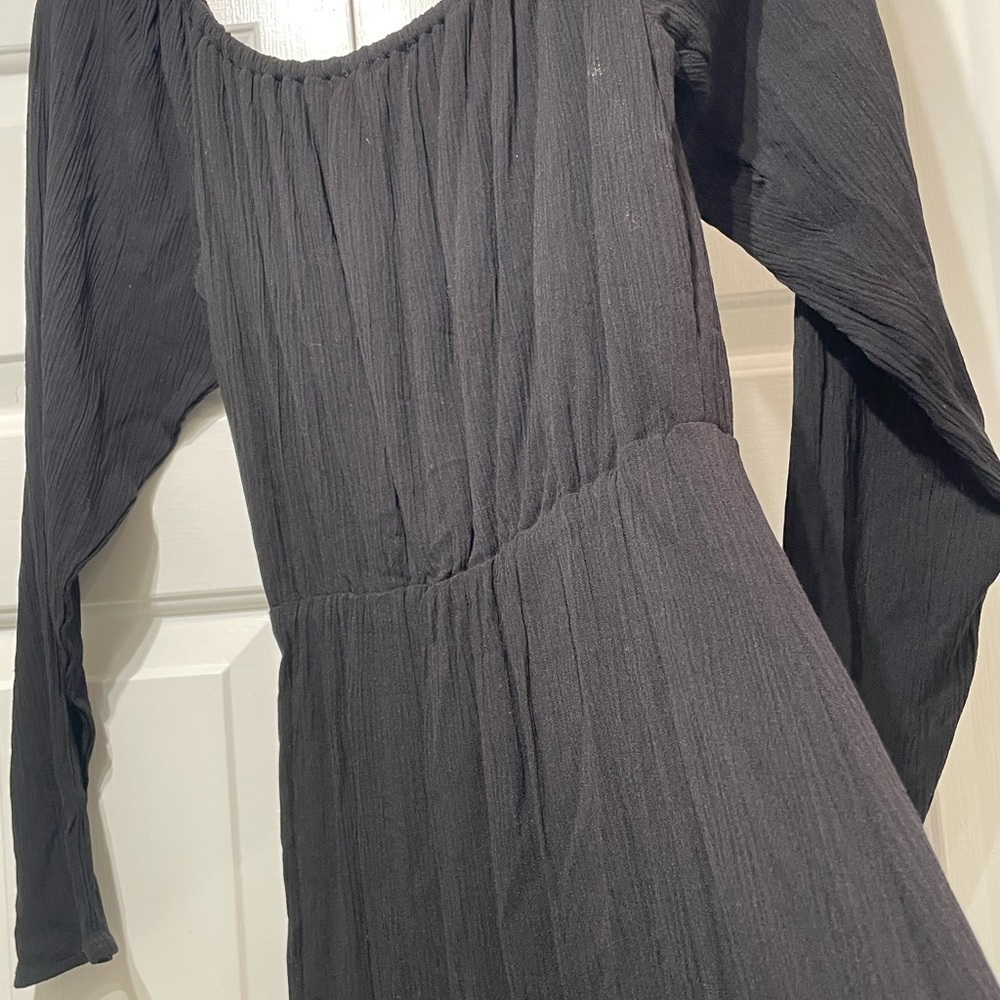 WAYF Dress Women’s XS Midi Off Shoulder Gauzy Pullover Black Side Slit NWT - Picture 7 of 10